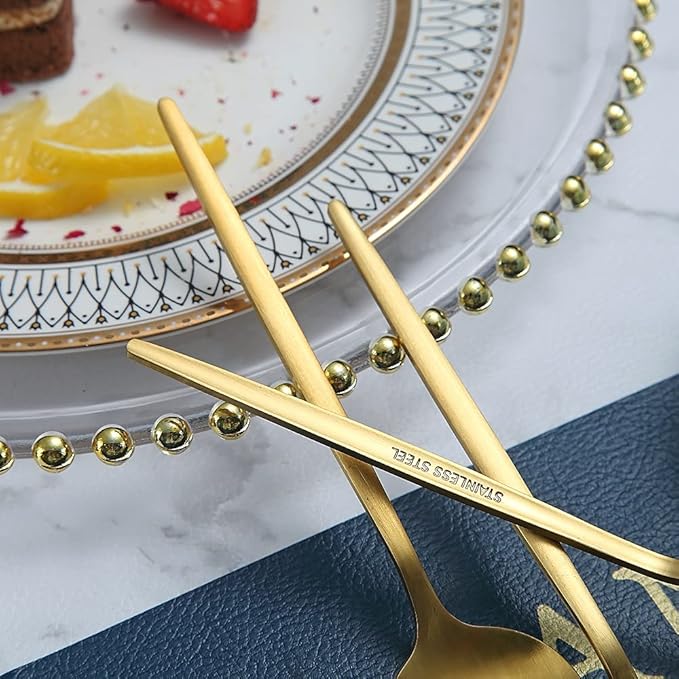 Matt Gold 6 Piece Dinner Spoons - 8.1'' Stainless Steel Tablespoons, Soup & Dessert Spoons, Silverware for Home, Kitchen or Restaurant, Dishwasher Safe