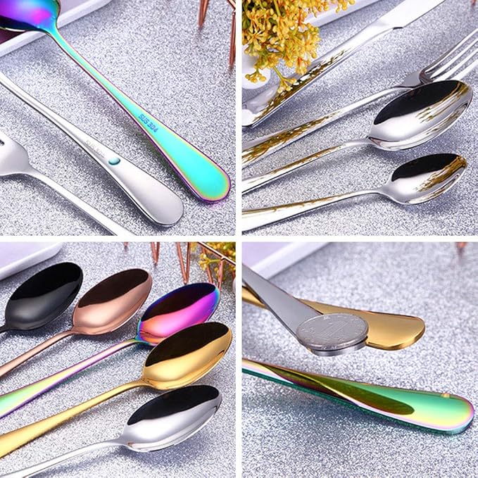 4pcs Set Cutlery Dinnerware 304 Stainless Steel Flatware Set Tableware Dinner Spoon Fork Knife Flatware Serving Sets (Multicolor)