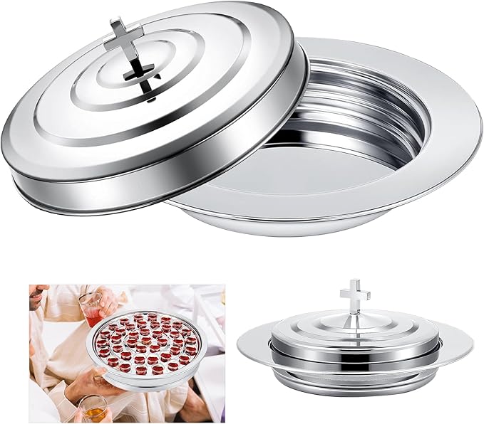 Cmmunion Trays for Churches, Communion Set Communion Tray with Lid Set Communion Plates for Church Supplies Communion Supplies (Silver)