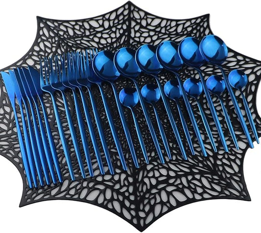 Mirror Polished Blue Silverware Set,24-Piece 304 Stainless Steel Satin Finish Flatware Set,Kitchen Utensil Set,Tableware Cutlery Set for Home and Restaurant, Dishwasher Safe Service For 6