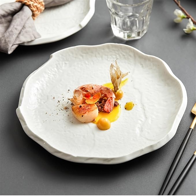 SONGCHAO Party Supplies Pure White Plate Ceramic Plate Irregular Plate Dish Dessert Plate Home Tableware Salad Plate Cafe Flat Plate Party Plates (Color : Large)