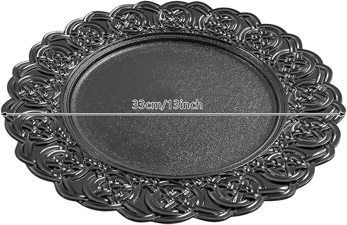 100 Pcs Antique Charger Plates Bulk 13 Inch Embossed Rim Plastic Party Dinner Plate Chargers Round Decorative Server Plate for Wedding Party Event Tableware (100pcs-black2)