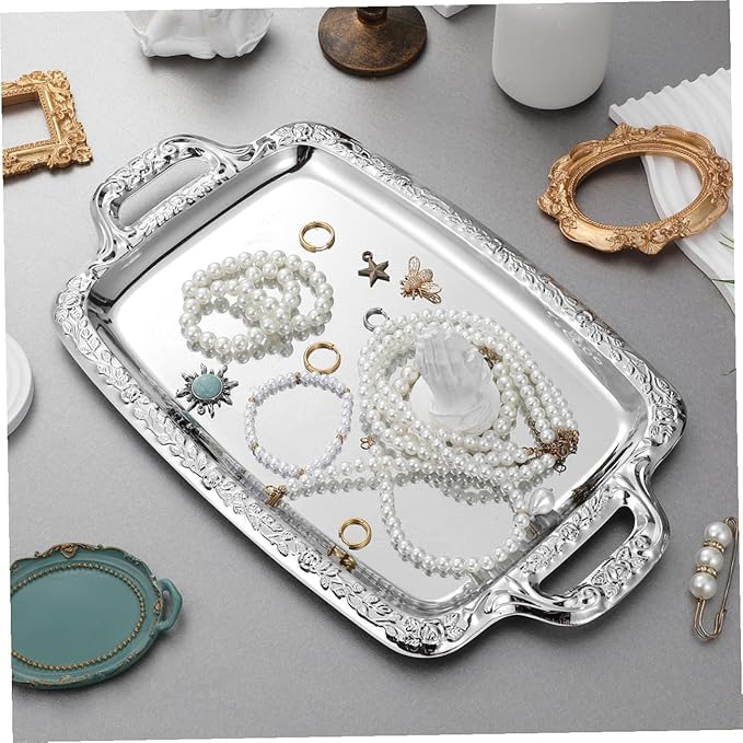 VALICLUD Metal Serving Tray, Decorative Food Storage Plate for Living Room, Tableware Organizer