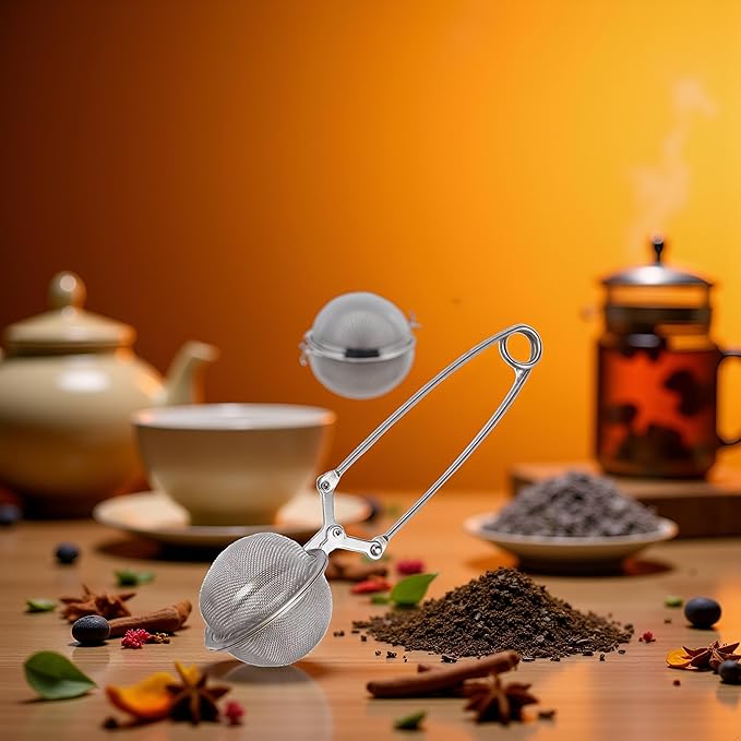 Silver Snap Ball Tea Strainer with Handle,Tea Strainer Ball Stainless Steel Tea Infuser Filter for Loose Leaf Tea Spices Seasonings Kitchen and Dining (Large)