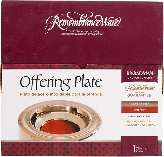 BROADMAN CHURCH SUPPLIES RemembranceWare Offering Plate, Silver with Red Felt