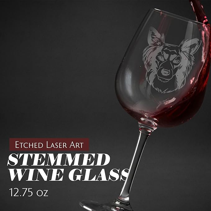 Etched Laser Art Personalized Dog Themed Etched Wine Glass - Custom Dog Breed Wine Glasses, Ideal for Pet Lovers, Unique Birthday Gift for Men & Women, Personalized Gift - Spitz Mix, 12.75 oz