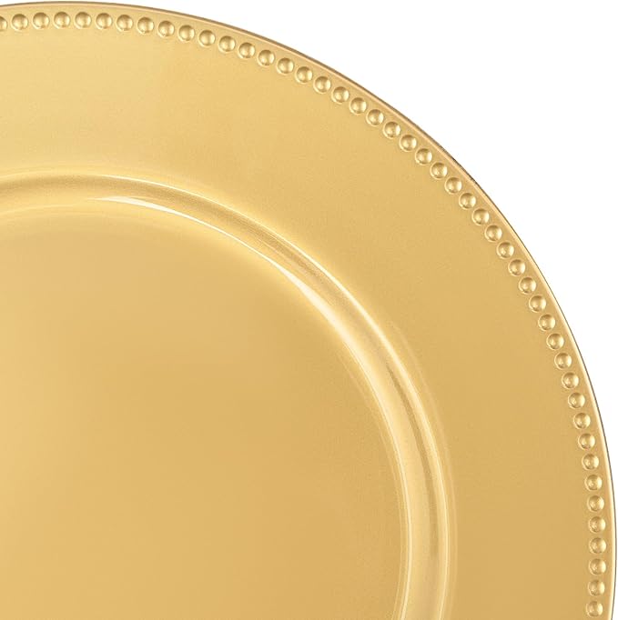 24 Pcs Gold Charger Plates Bulk, 13" Round Beaded Plate Chargers for Dinner Plates, Decorative Dinner Chargers Plastic Table Chargers for Wedding Holiday Party Baby Shower Event Decoration (Gold)