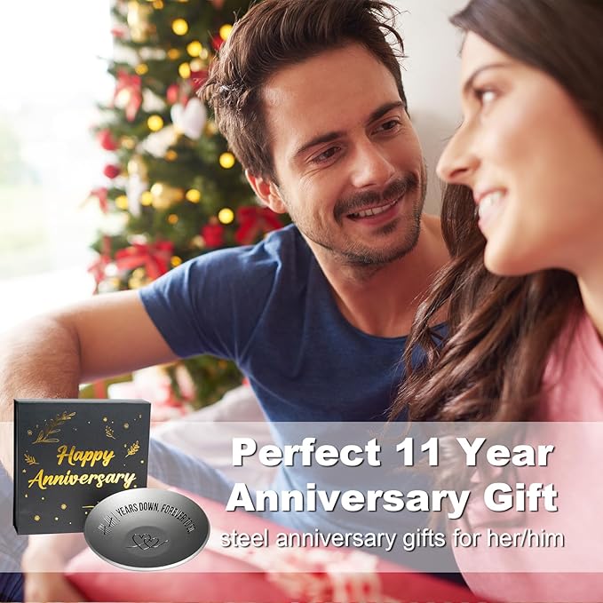 11 Year Anniversary Steel Gifts For Her Him, 11th Wedding Anniversary For Wife Husband, 4" Metal Ring Holder Dish Jewelry Tray - Unique Decoration Ideas Steel Gift For Men Women Couple