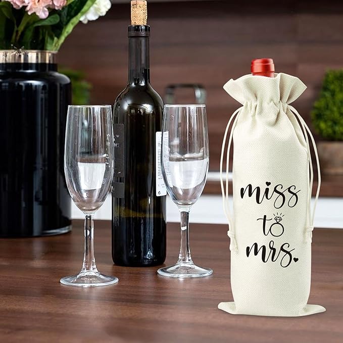 Lcoanriut Miss to Mrs. Wine Bag, Engagement Wedding Wine Gift Bag, Bridal Shower Wedding Gifts Ideas for Couples Wine Bag, Wedding Party Decorations Engagement Gifts for Couples Bride Miss to Mrs.