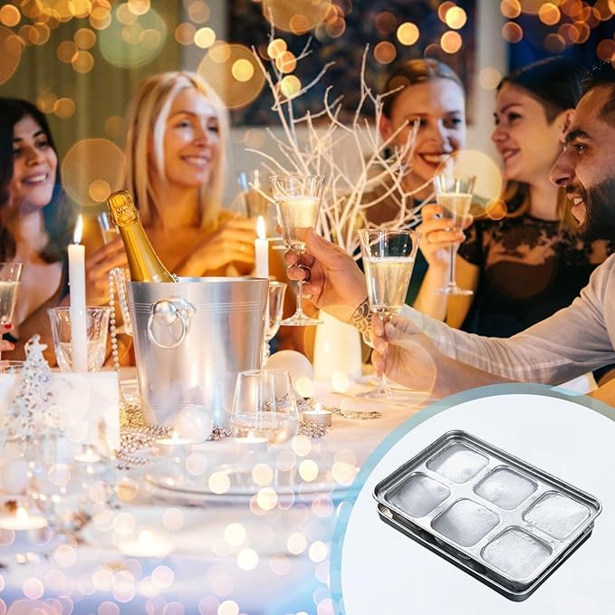 Stainless Steel Ice Cube Trays with Lid, Easy Release Durable Metal Ice Mold for Freezer, Ideal for Whiskey, Cocktails & Drinks (2 Pack)