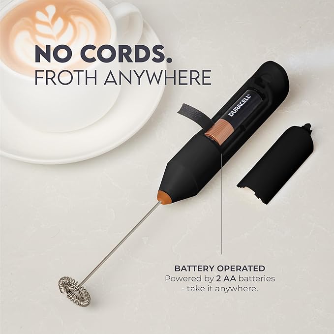 Zulay Kitchen Powerful Milk Frother Wand - Handheld Stainless Steel - Battery Operated Drink Mixer for Coffee, Lattes, Cappuccino, Matcha - Froth Mate Frother Gift - Black with Copper