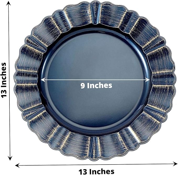 Efavormart Set of 6-13" Round - Navy Blue Plastic Charger Plates With Waved Scalloped Rim for Wedding, Outdoor Receptions, Banquets, Holiday Dinner plates Chargers