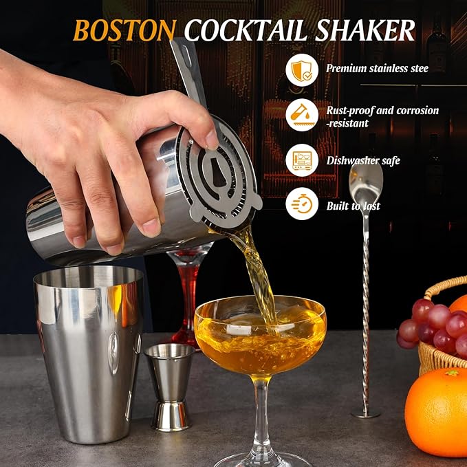 MWELLEWM Cocktail Shaker Set, Boston Shakers Bartending Professional Bartender Kit Bartender Beginner Mixed Alcohol Martini Shaker Tins Tool for Bar Drink