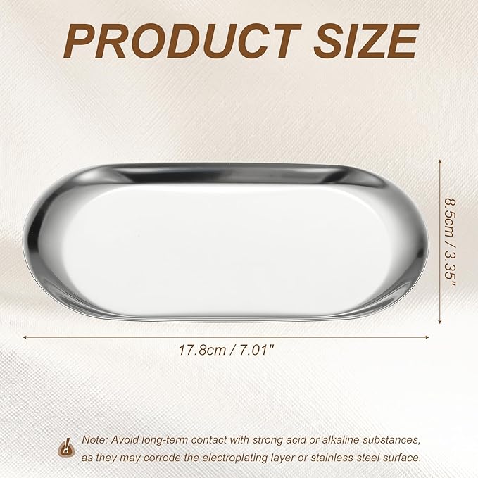 uxcell Square Serving Trays, 7.01" Stainless Steel Decorative Jewelry Dish, Small Vanity Tray for Bathroom Aromatherapy Candle Drink Plate,Silver