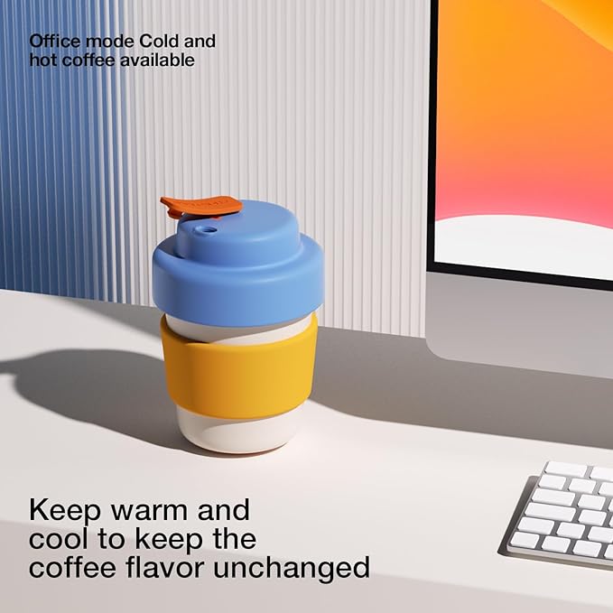 CHAKO LAB Insulated Travel Coffee Mug, Double vacuum wall,Easy to Grip,BPA free,Blue lid,14 OZ
