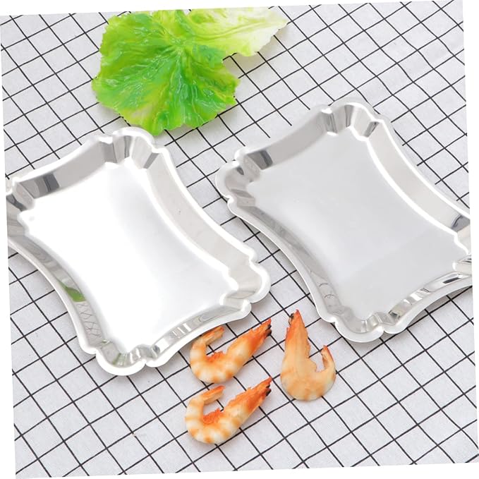 2pcs Stainless Steel Dessert Plates Cake Trays for Party Divided Serving Trays Food Safe Polished Design for Wedding
