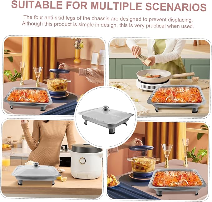 Ciieeo Stainless Steel Buffet Serving Tray with Combined Cover Rectangular Food Holder for Parties Kitchen Use and Display and Stable Design with Transparent Lid