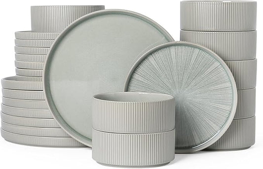 Dinnerware Sets for 8, Ceramic Plates and Bowls Set 24 Piece Dinnerware Chip Resistant Stoneware, Dishwasher and Microwave Safe-green