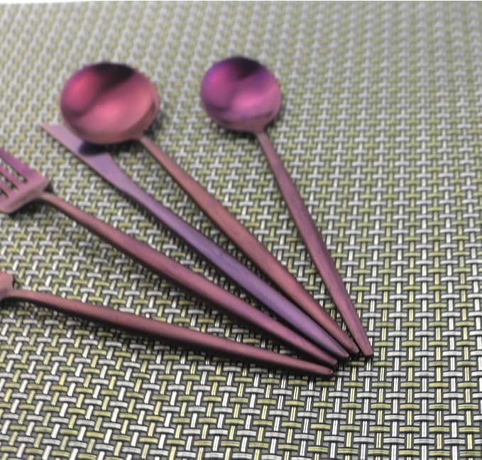 Flatware Set for 2, Luxury 10 Pieces Purple Plated Copper Color 18/10 Stainless Steel Silverware Flatware Sets Spoons Knives and Forks Set, Service for 2