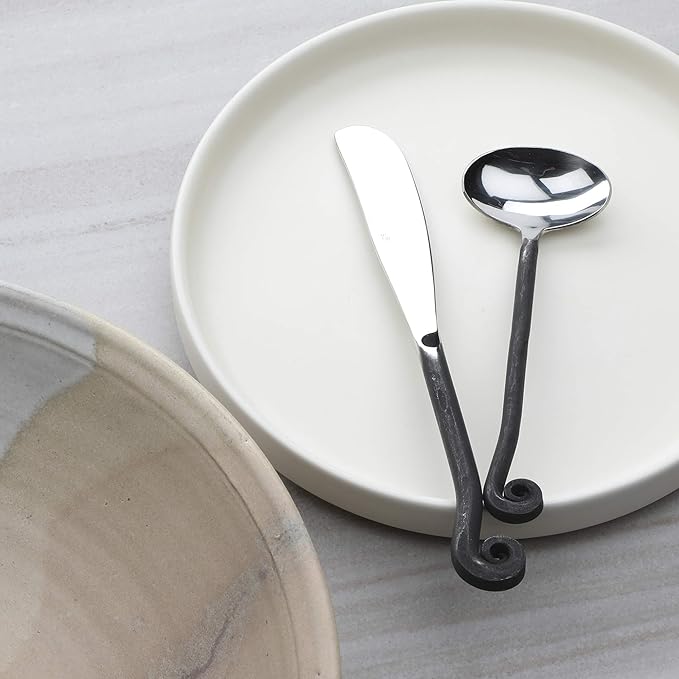 Gourmet Settings - 5-Pieces Hostess Silverware - Treble Clef Collection - Matte/Polished Metal Flatware Serving Set - Stainless Steel Kitchen Utensils Knife/Fork/Spoons - Dishwasher Safe (34-033)