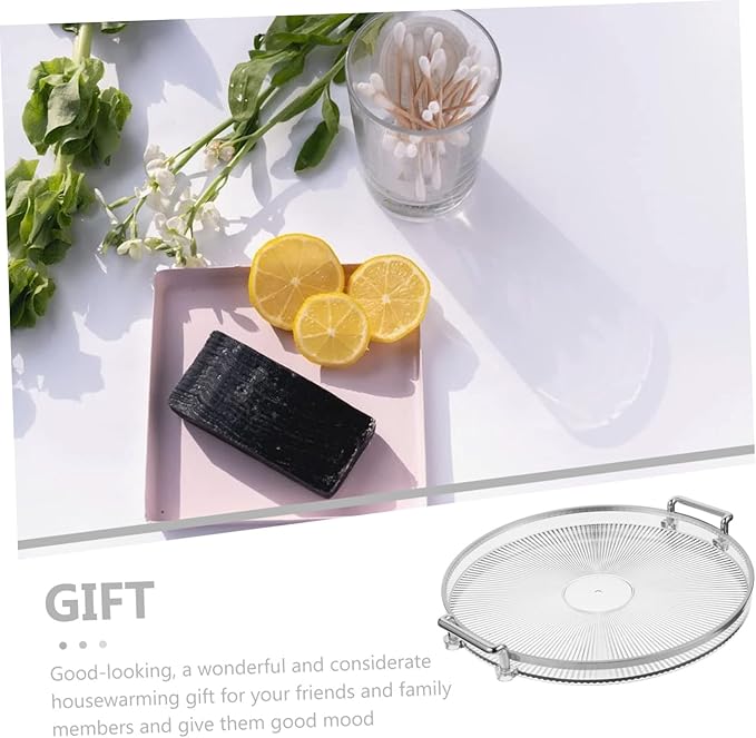 Round Serving Tray with Golden Rim Handle for Convenient Transport Decorative Snack and Fruit Holder Silver Color for Parties and Entertaining