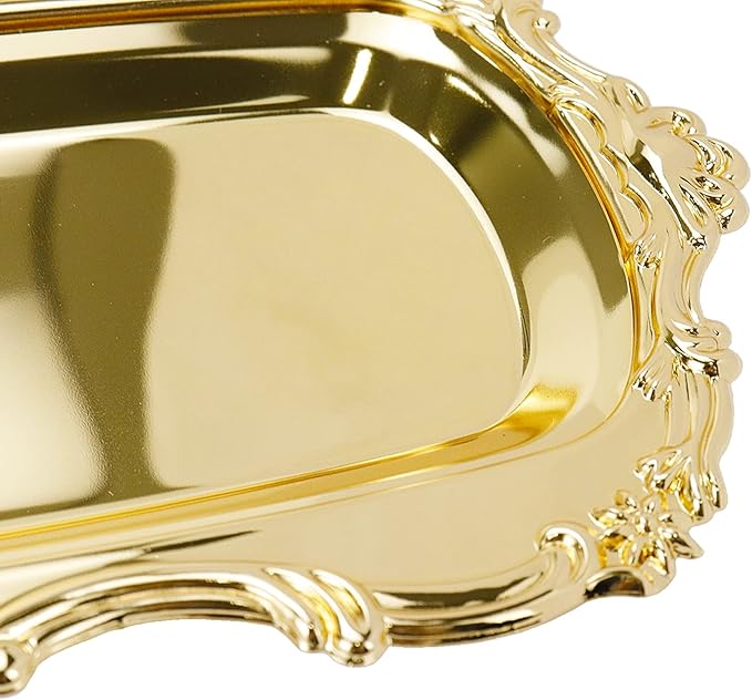 KUMGROT Small Fancy Serving Tray Small Teacup Coffee Cup Serving Tray Vintage Jewelry Organizer Elegant Dessert Platter Candy Table Supplies for Birthday Party Wedding Gold, 7.87"x4.5"