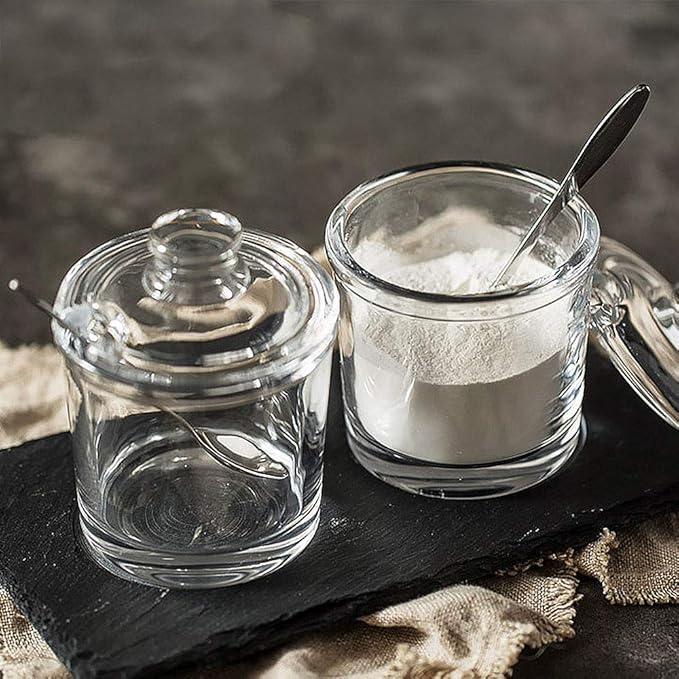 Vencer Sugar Bowl Clear Glass With Lid and Stainless Steel Sugar Serving Spoon, 6.3 Ounces (180 ML),Sugar Canister, Sugar Dispenser, VFO-027
