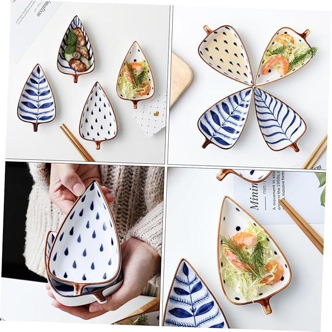 KICHOUSE 3Pcs Ceramic Snack Plates for Dipping Sauce Appetizer Dish Random Styles for Home Kitchen Outdoor Bbq and Parties and Design