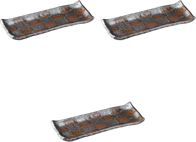 Setomonohonpo Set of 3, Black Crystal Serving Plates, 9.6 x 3.8 x 0.9 inches (24.3 x 9.6 x 2.3 cm) | Appetizer Plate, Porcelain