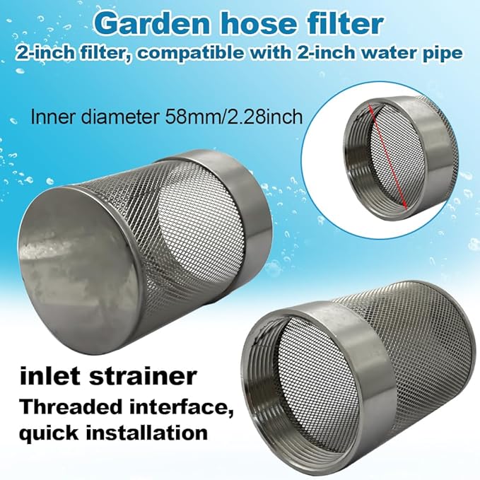 2inch 304 Stainless Steel Filter Head with Internal Thread Diameter of 58mm Connected to DN50 2-inch Water Pipe Filter Used to Remove Debris and Reduce Solid Entry（1pcs）