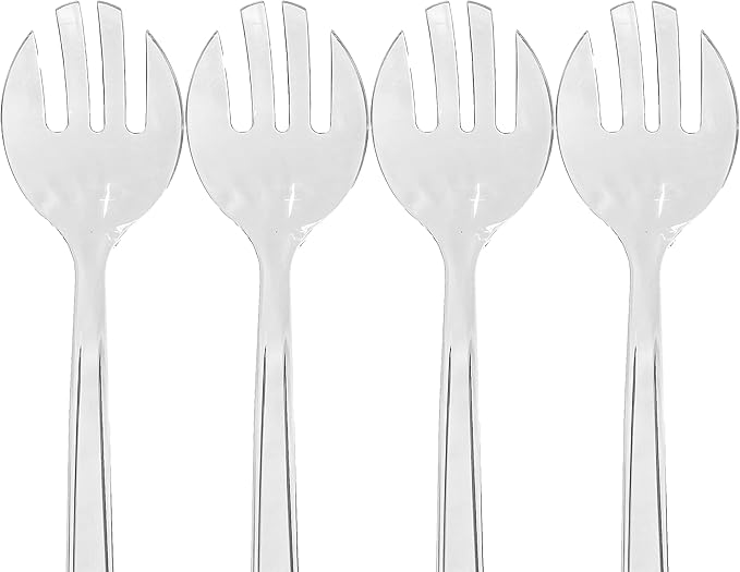 Heavy Duty Disposable Clear Plastic Serving Utensils, Spoons, Forks & Tongs for Weddings, Catering, Food Service, Parties and More! (4, Forks)