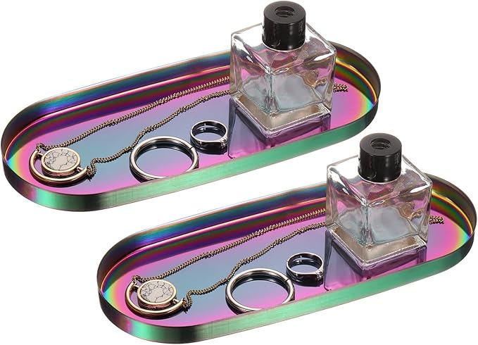 uxcell 2pcs Rectangle Serving Trays, 4 x 9inch Metal Serving Platter Board Bathroom Tray for Coffee Party Home Decor Cheese Dish Cake Dessert, Colorful