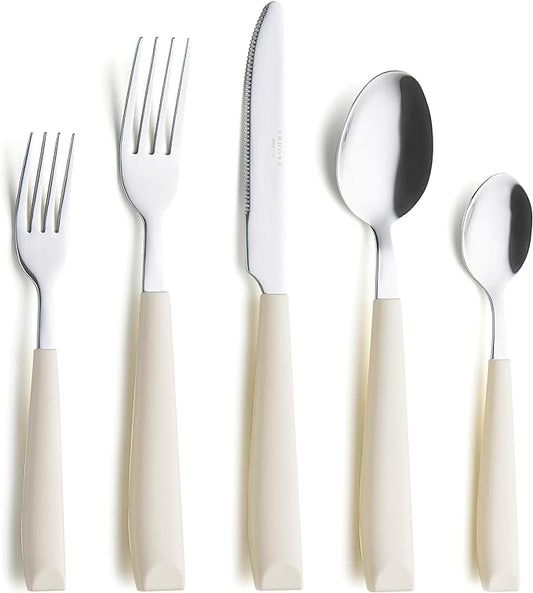 ANNOVA Silverware Set Stainless Steel Colorful Handle Tableware Kitchen Flatware Set Utensils, Includes Dinner Knives, Forks, Spoons, Salad Forks & Dessert Spoons (Cream, 20 Pieces)