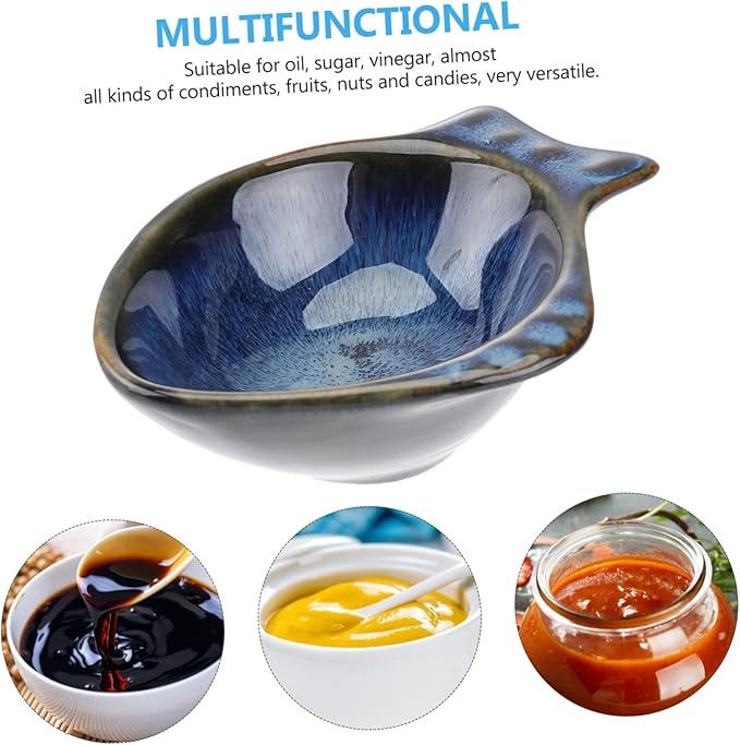 Amosfun Fish-Shaped Ceramic Sauce Dish for Dipping and Seasoning 6-Inch Appetizer Plate Decorative Dish for Home and Dining for Serving Soy Sauce and Condiments