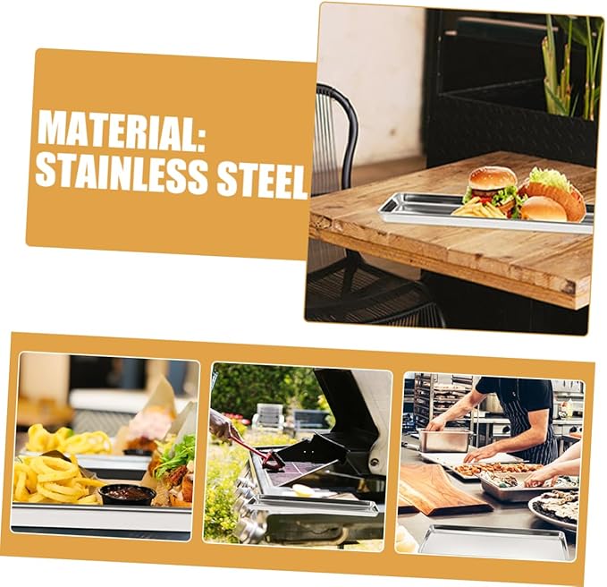 Alipis 2pcs Stainless Steel Dinner Plate Rectangular Serving Tray Large Food Tray Modern Snack Plate for Home Hotel Party