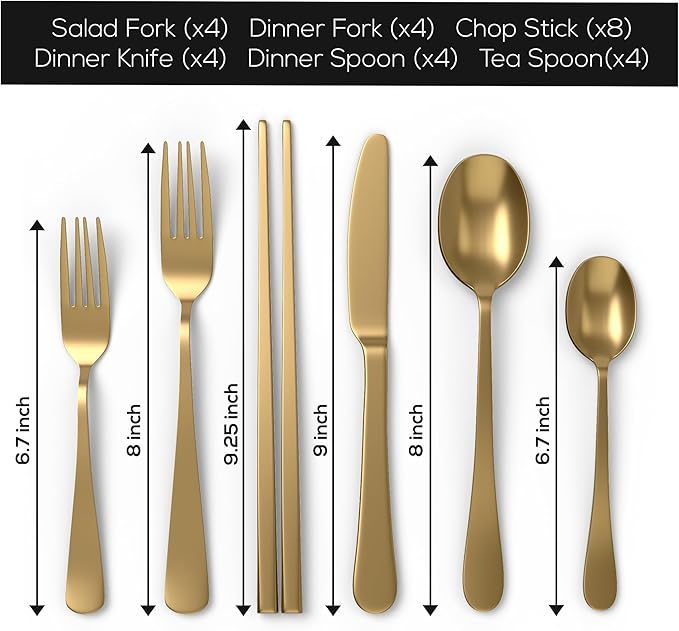 Upgraded 18/8 Stainless Steel 28-Piece Flatware Cutlery Set(Gold)-Silverware set for 4-Luxurious Home Kitchen Dinnerware Sets-Great Kitchen Accessories-Perfect House Warming/Christmas Gift