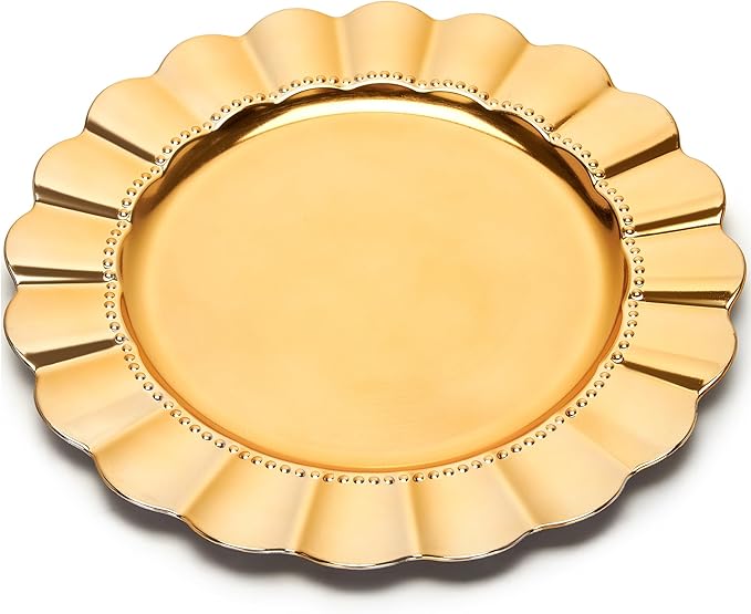 12 Piece Gold Charger Plate Set, 13Inch Round Disposable Charger Plates Alternative, Versatile Decorations for Events, Holidays, Celebrations and Gift Ideas