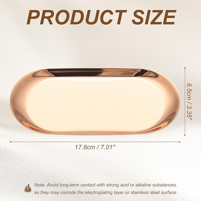 uxcell Square Serving Trays, 7.01" Stainless Steel Decorative Jewelry Dish, Small Vanity Tray for Bathroom Aromatherapy Candle Drink Plate,Rose Gold