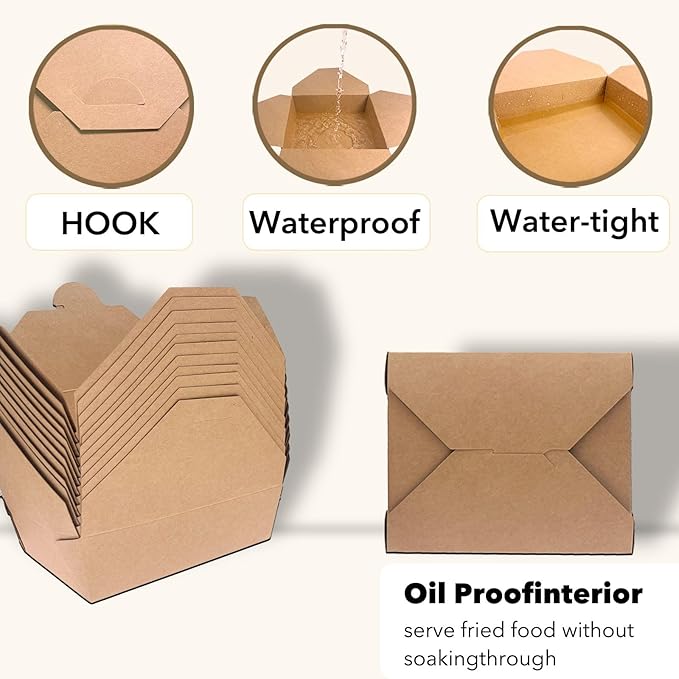 80Pcs 26Oz(780ml) Disposable Take Out Food Containers Brown Food Boxes To Go Kraft Paper Takeout Box Microwaveble (26OZ-80PACK)
