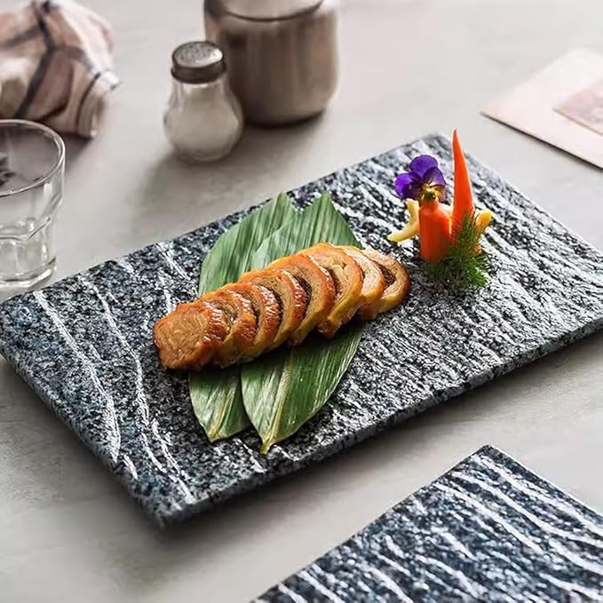 Kitchen Plates Rectangular Ceramic Tray Barbecue Plate Restaurant Dessert Plate Sushi Plate Appetizer Plate Kitchen Dinner Plate Restaurant Plates(26cm)