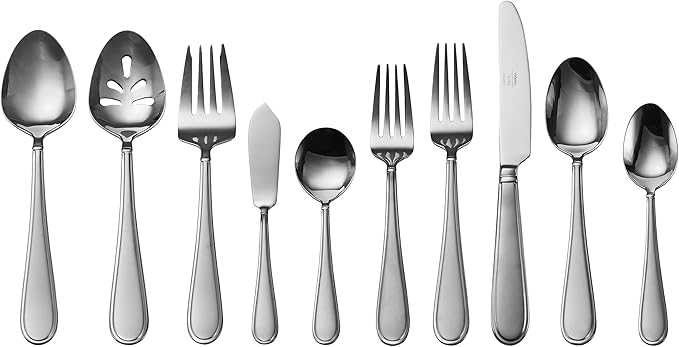 Gourmet Basics by Mikasa 5159003 Westfield Frost 45-Piece Stainless Steel Flaware Set with Serving Utensil Set, Service for 8