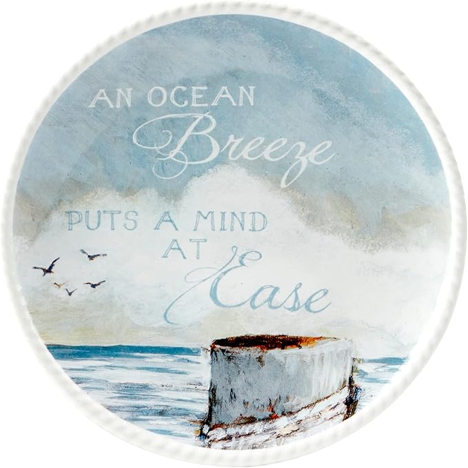 Shorebirds 6" Ceramic Canape and Luncheon Plates – Set of 4 with Assorted Coastal Quote Designs – Dishwasher & Microwave Safe – Ocean-Inspired Snack Plates for Entertaining or Beach House Décor