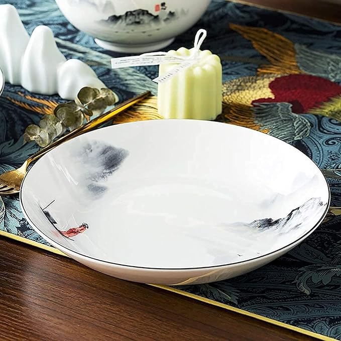☆Dinnerware Sets for 4/6/12,Black and White Plates Bowls Set,Chinese Dinner Set,Dish Set/Tableware Ancient Ink Painting Design-For Home,Kitchen Dinning,35 Pieces, size