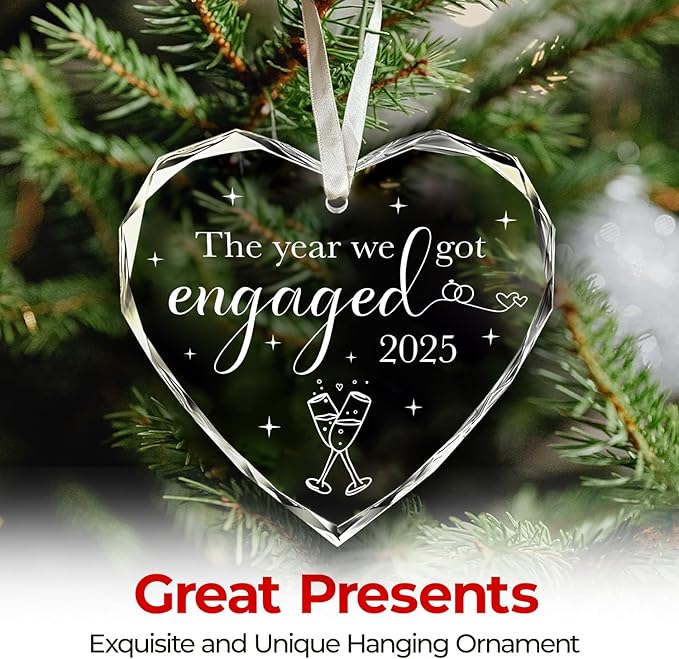 NewEleven Engagement Gifts for Couples 2025 - First Christmas Engaged Gifts for Her - Engagement Gift for Newly Engaged Couples, Her, Women, Friends, Bride to Be Gift, Glass Christmas Ornaments