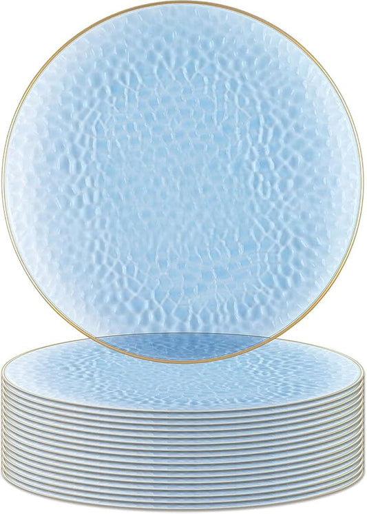 PARTY BARGAINS 13-Inch Charger Plates - 16 Pack, Hammered Blue Gold Rim, Heavy-Duty Disposable Chargers for Elegant Dining - Ideal for Weddings and Formal Events