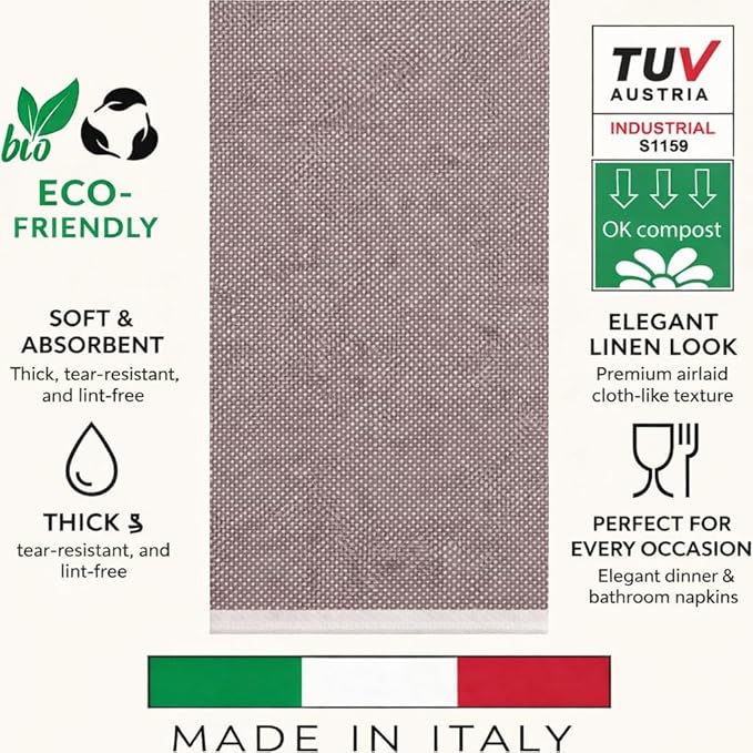Made in Italy Linen-Feel Disposable Guest Towels - Premium Airlaid Cloth-Like Bathroom Napkins, Soft & Absorbent Luxury Hand Towels, Elegant Striped Dinner Napkins for Parties, Events, Bulk 500 Count
