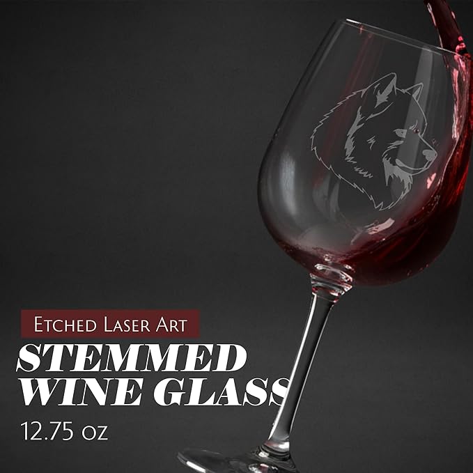 Etched Laser Art Personalized Dog Themed Etched Wine Glass - Custom Dog Breed Wine Glasses, Ideal for Pet Lovers, Unique & Personalized Birthday Gift for Men & Women - Samoyed (Alternate), 12.75 oz
