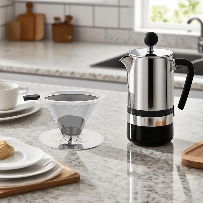 Reusable Coffee Filter, Cone Pour Over Coffee Dripper Paperless Coffee Maker Dripper for 1-2 Cup, Stainless Steel Coffee Permanent Filter, Coffee Dripper for Cuisinart Coffee Maker Filter and Brewer