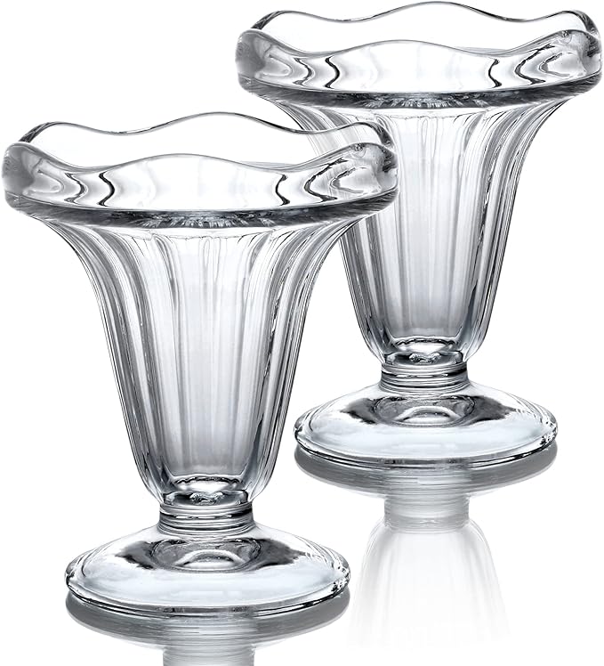 kanpura 2-Piece 5 oz Crystal Art Deco Ice Cream Bowl Set, Thicker Bottom, Freezer Safe, Dishwasher Safe, Elegant Tulip Design for Desserts, Salads, Fruits, Cocktails