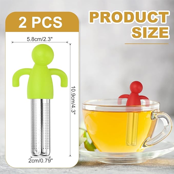 uxcell 2 Pcs Cute Tea Infuser, Stainless Steel Loose Leaf Tea Steeper Filter with Silicone Handle Reusable Coarse Pores Mesh Strainer Diffuser for Teacups Teapots Mugs, Light Green